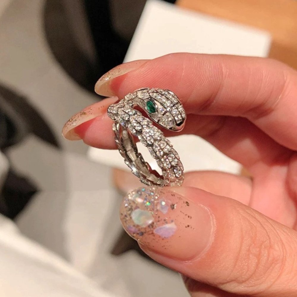 J. Crew Silver-tone Pave Snake Ring with Green Eyes